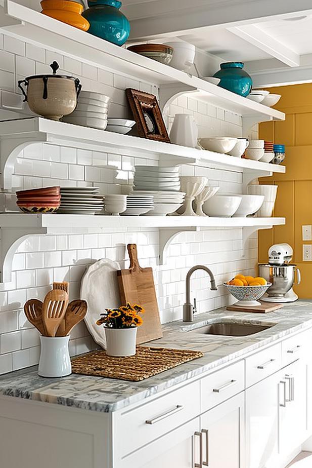 Install open ⁢shelving to display beautiful dishware in your eat-in kitchen