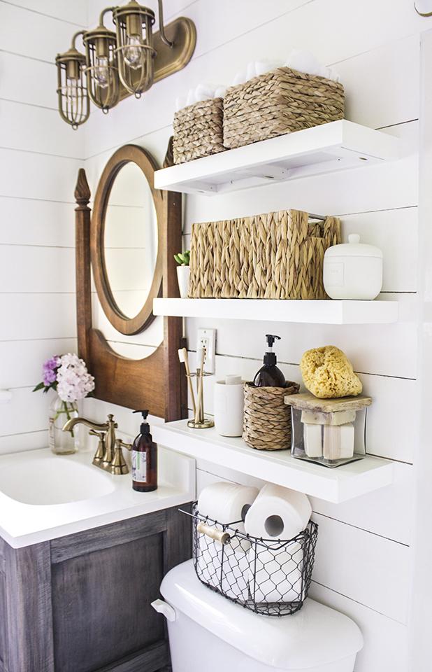 Install ⁣floating shelves for ​stylish storage in your small bathroom