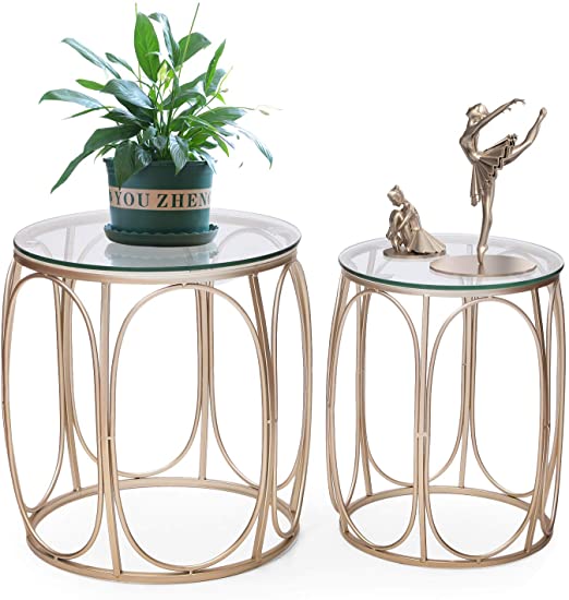 Amazon.com: Joveco End Side Tables Set of 2, Glass Top 1 .