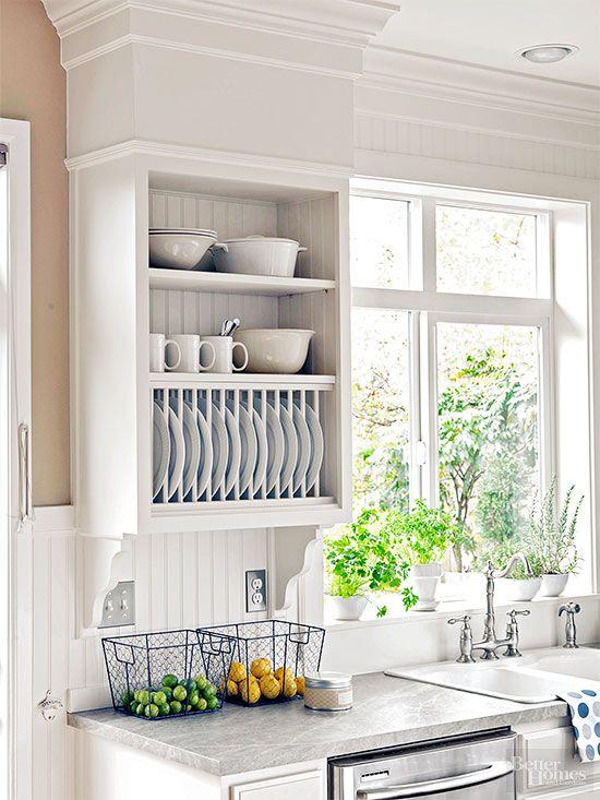 Embrace open shelving to showcase beautiful dishware in your eat-in kitchen