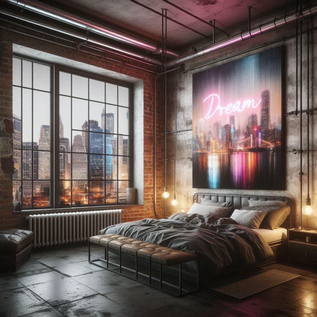 Urban Loft: A chic bedroom with industrial accents and contemporary flair