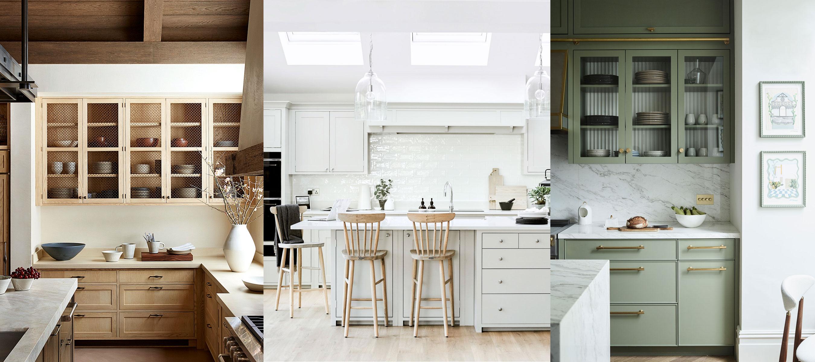 Earthy color palettes, featuring soft greens and warm neutrals, for a soothing farmhouse kitchen