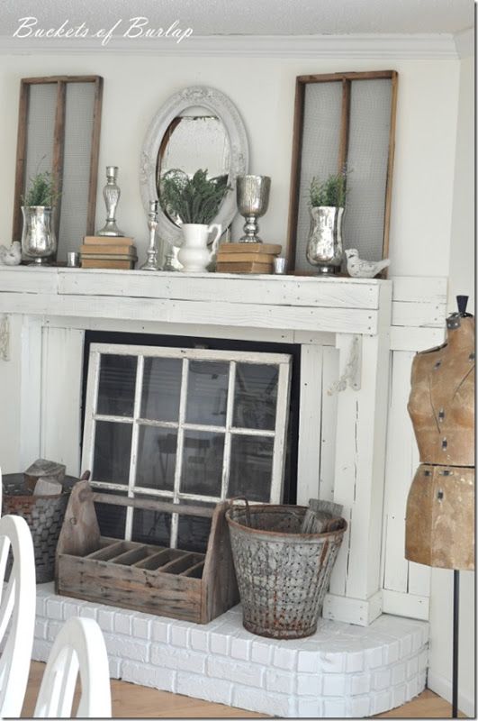 Buckets of Burlap | Fireplace decor, Fireplace cover, Home dec