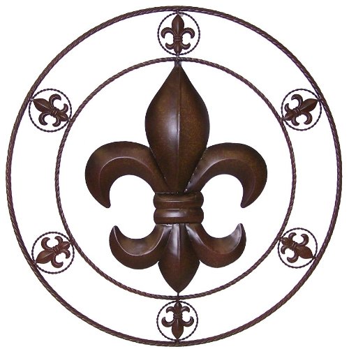 LL Home 21593 Metal Circled Fleur De Lis Wall Décor, 25.5", One .