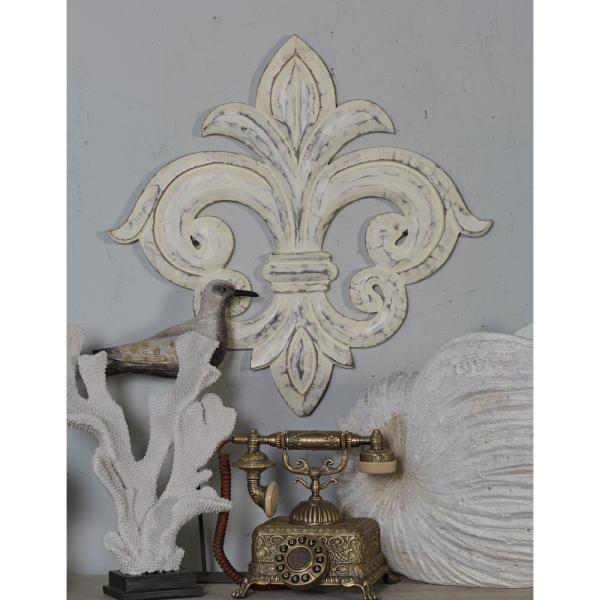 Litton Lane French-Inspired Whitewashed Fleur-de-Lis Wooden Wall .