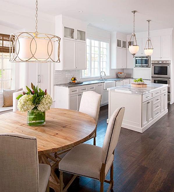 Use pendant lights to define your eat-in kitchen space