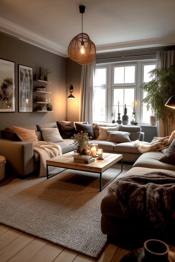 Layer different textures with throws and cushions in your Earthy Living Room