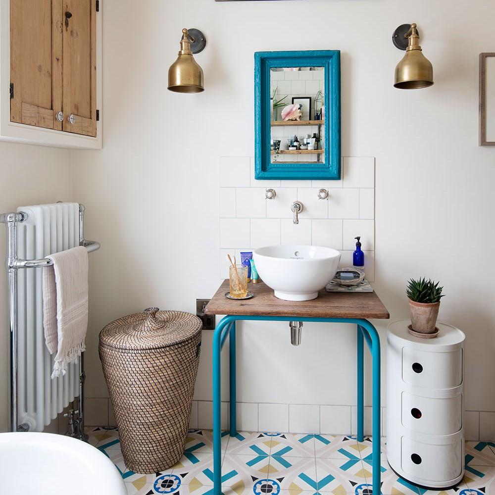 Use upcycled materials for unique decor in your small bathroom