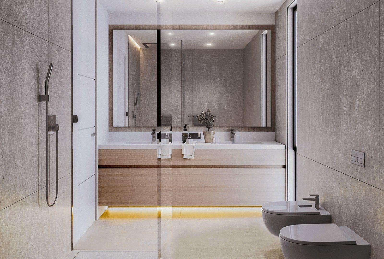 Keep decor minimalistic for a more open narrow ⁣bathroom feel