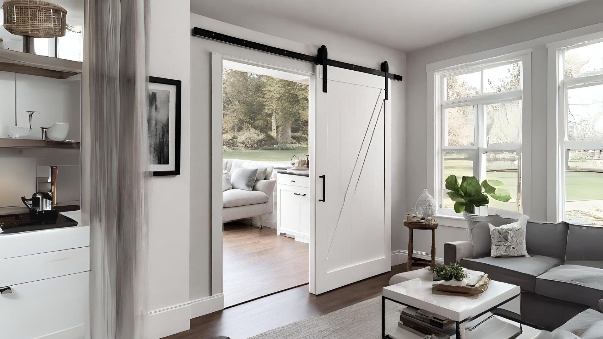 Incorporate a sliding barn door to save space in narrow bathroom