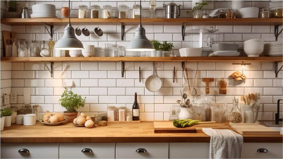 Incorporate open shelving in your Eat-In Kitchen to showcase beautiful dishware