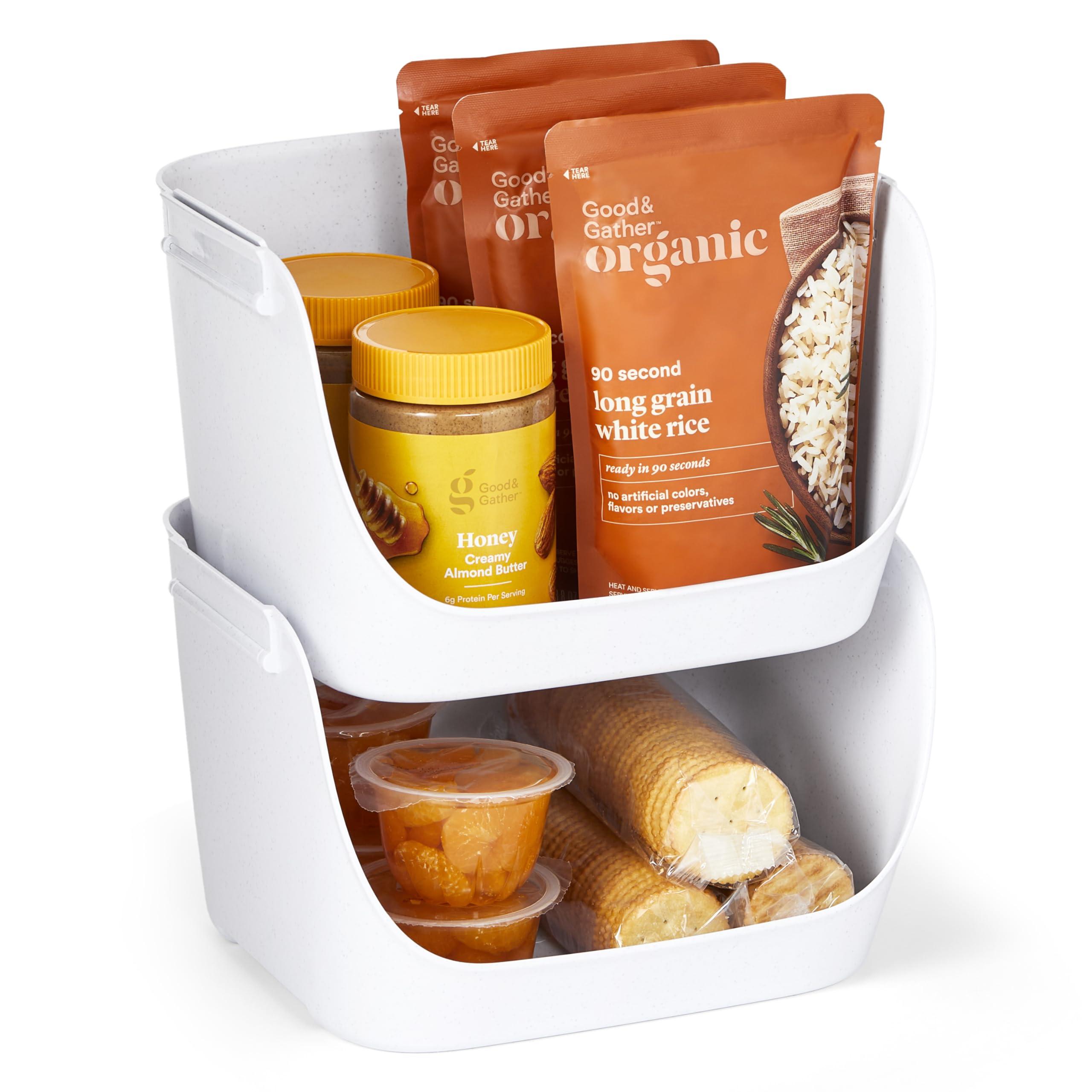 Employ stackable containers in your galley kitchen for organized pantry storage