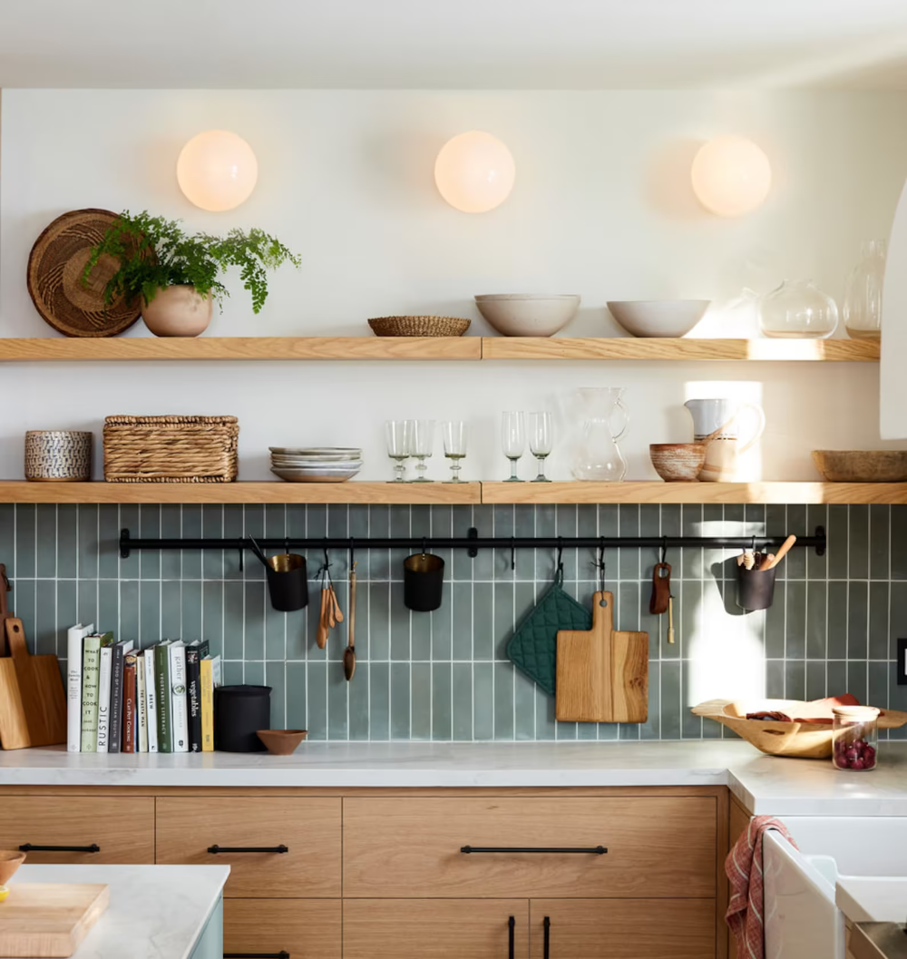 Kitchen shelves help to declutter your
kitchen being practical and functional