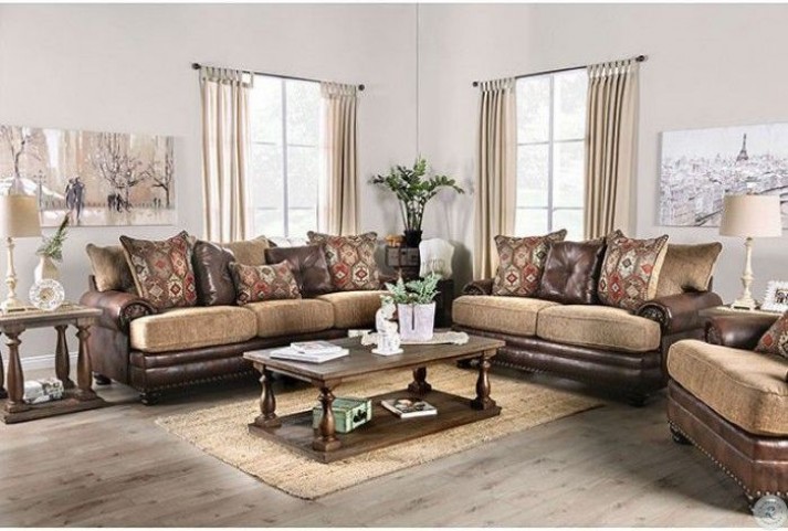 Fletcher Brown and Tan Living Room Set from Furniture of America .