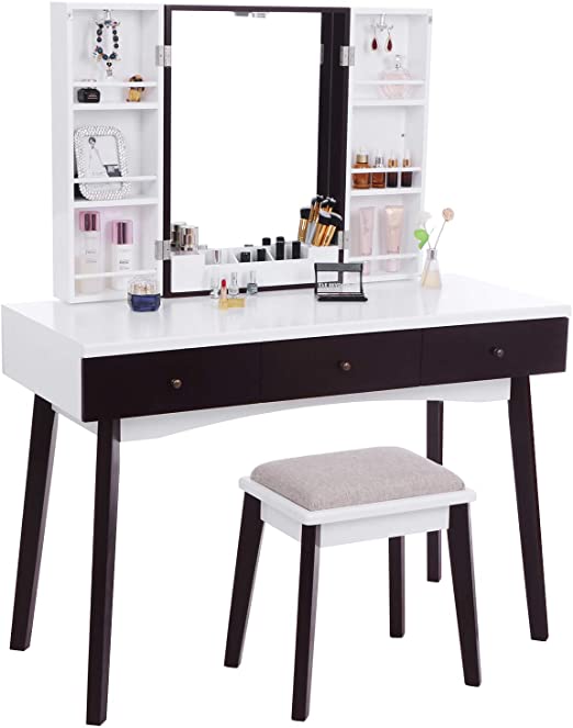 Amazon.com: BEWISHOME Vanity Set with Mirror, Cushioned Stool .