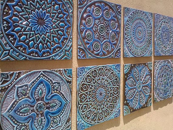 Moroccan decor, Set of 4 Moroccan tiles, Moroccan wall art .