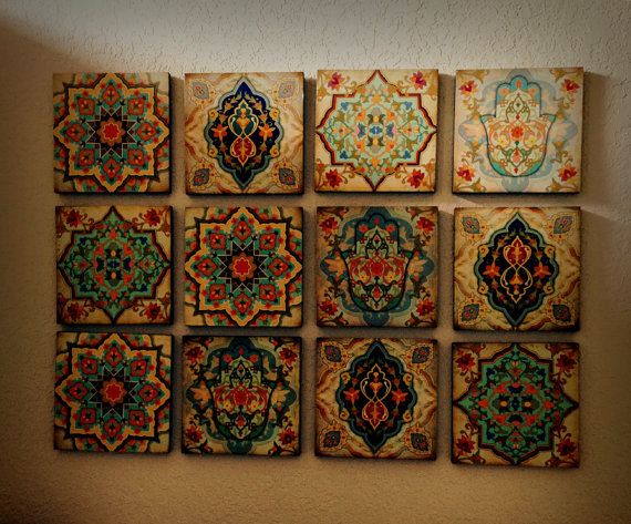 Hamsa Hand Moroccan Wall art Set wall Blocks 8x8 Set of by Ajobe