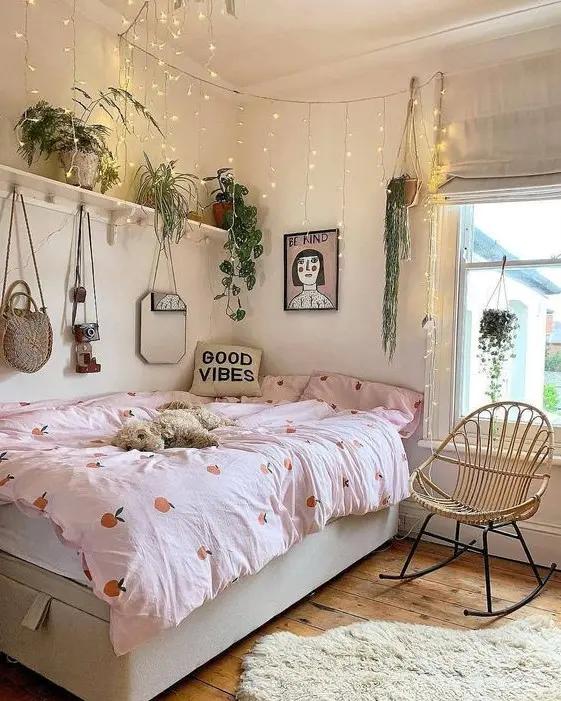 A hanging plant brings nature indoors to your teen girl bedroom