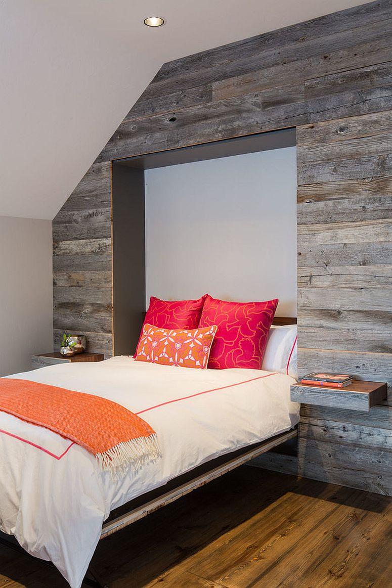 Rustic teen bedroom showcasing reclaimed wood and ⁤warm, earthy tones