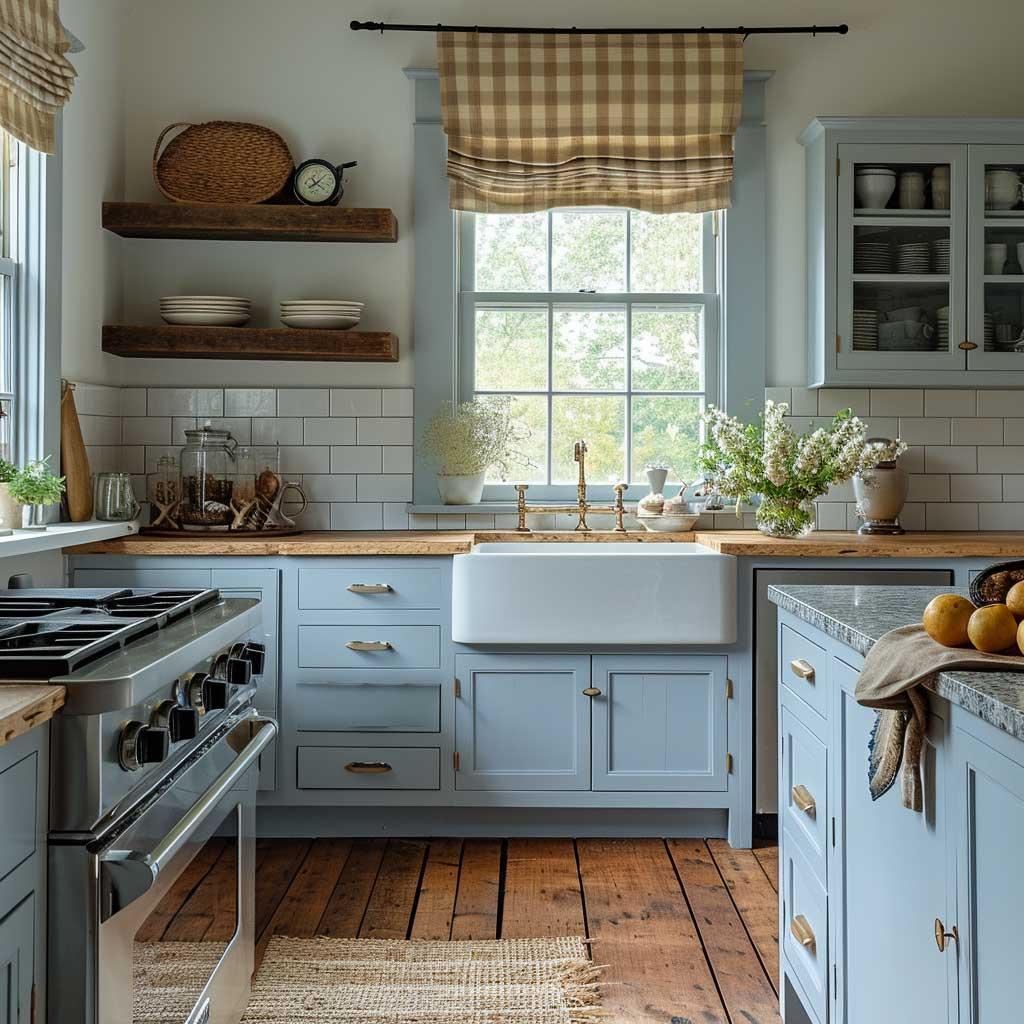 A large farmhouse kitchen window that brings in natural light