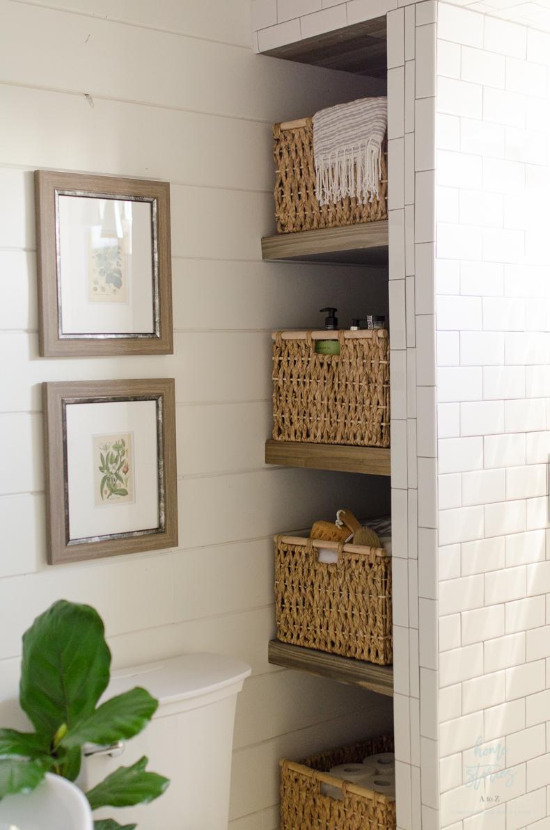 Open shelving for a modern, accessible bathroom solution