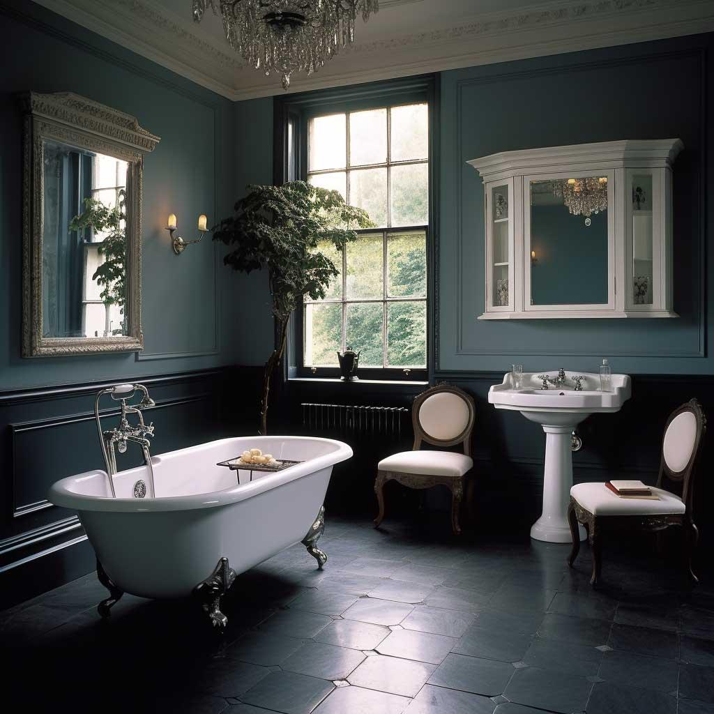 Install a vintage chandelier for a glamorous eclectic bathroom touch