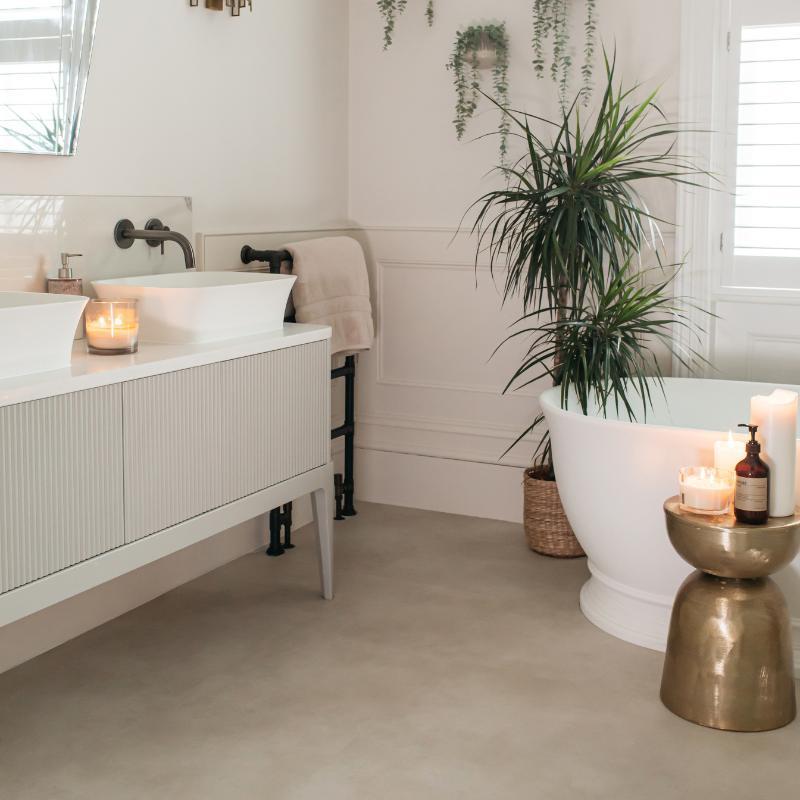 Luxury vinyl flooring mimics natural textures in bathrooms