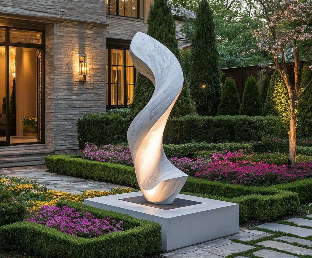 Create a focal point with a unique sculpture⁢ in your ⁤front yard landscaping