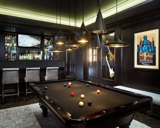 Contemporary Black Pool Table Room Decor | Game Rooms | Pinterest .