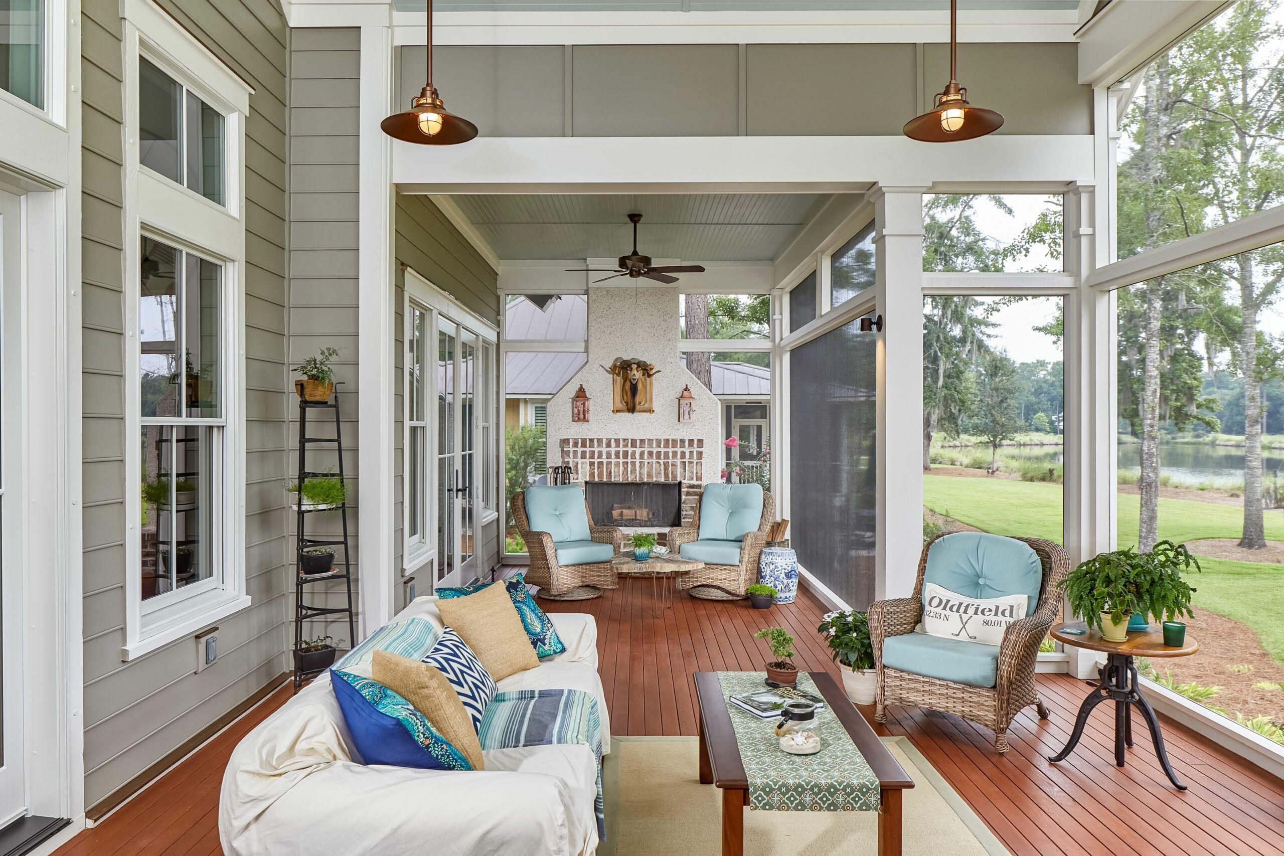 Hang vintage photos for personal touches on your screened porch