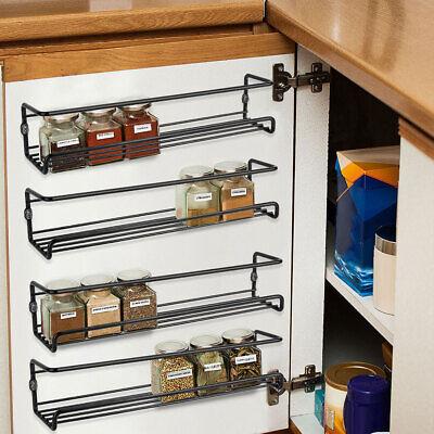 Use cabinet door organizers for spices in your galley kitchen to declutter