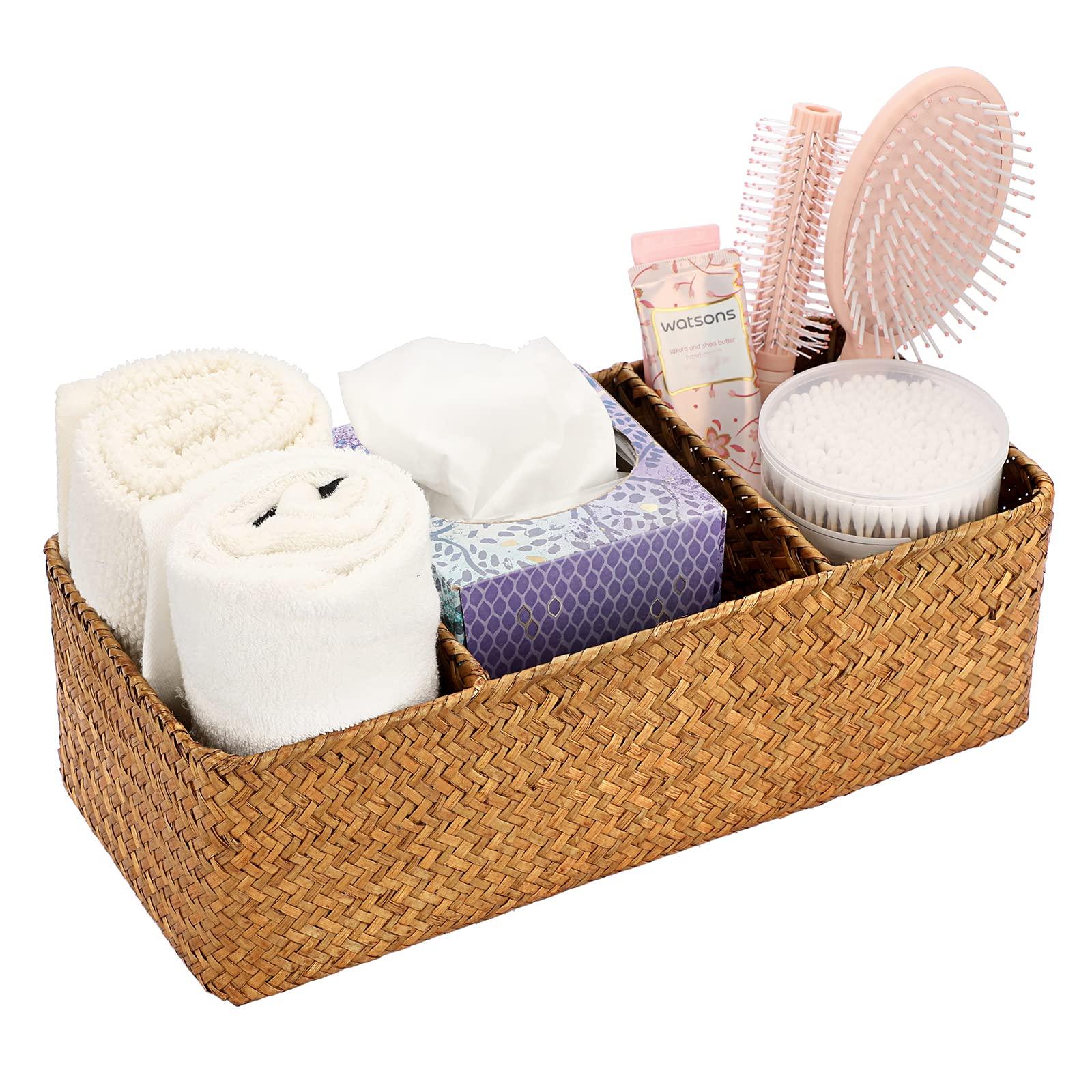 Select storage baskets to organize toiletries in your small bathroom