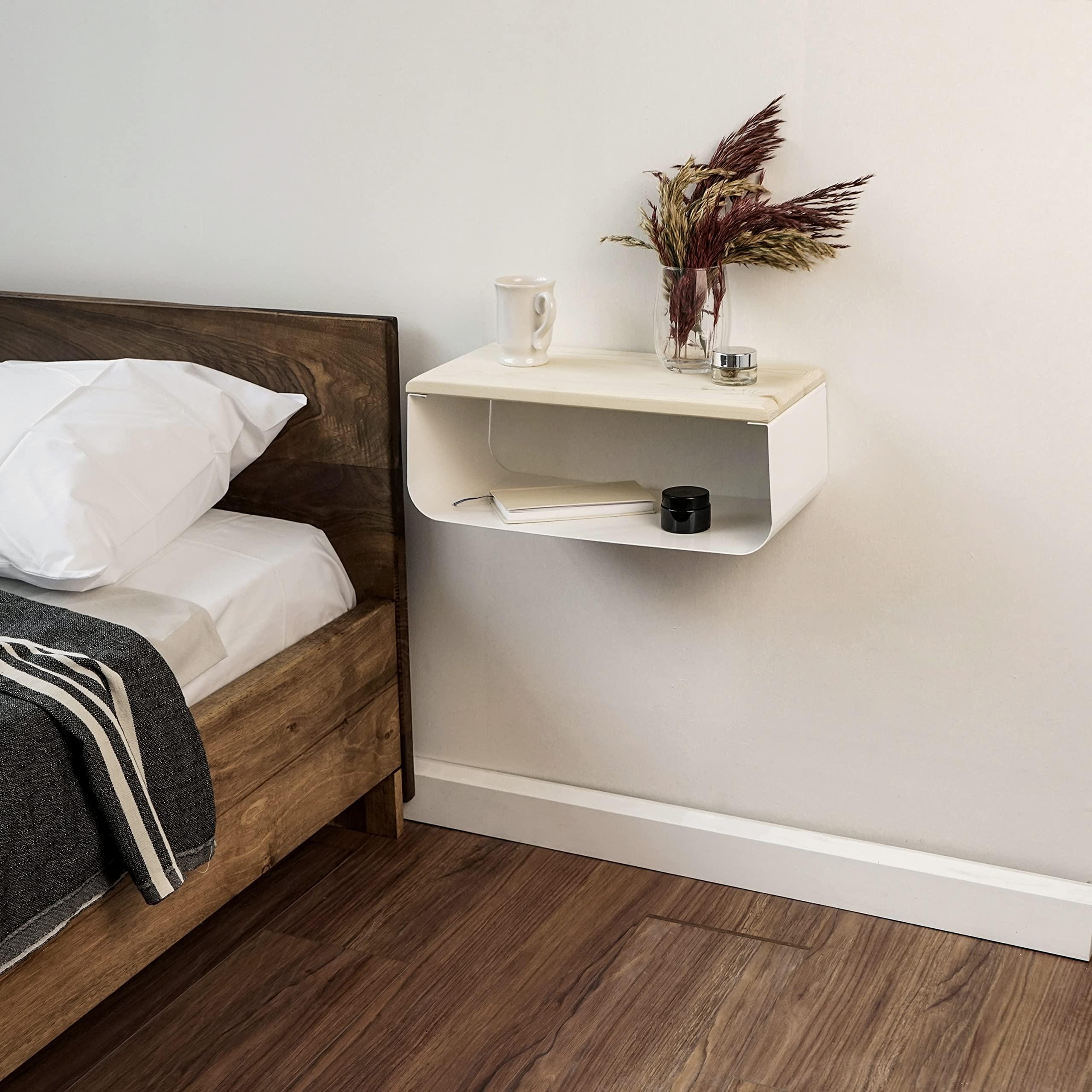 Incorporate wall-mounted shelves for stylish storage in your minimalist bedroom