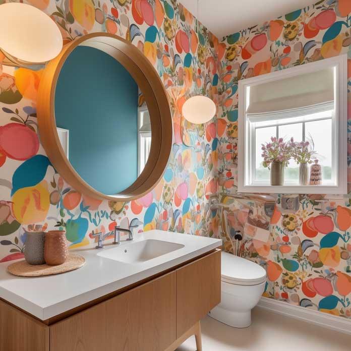 Use playful wallpaper to add character ‍to your eclectic bathroom design