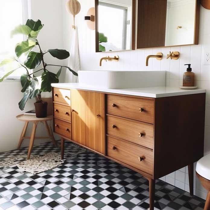 Mix vintage and modern fixtures for an eclectic bathroom vibe