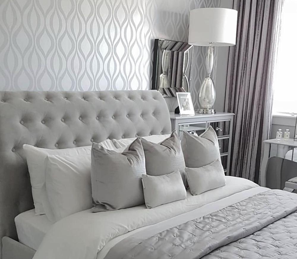 Glam Bedroom: Add sparkle with metallic accents and plush fabrics