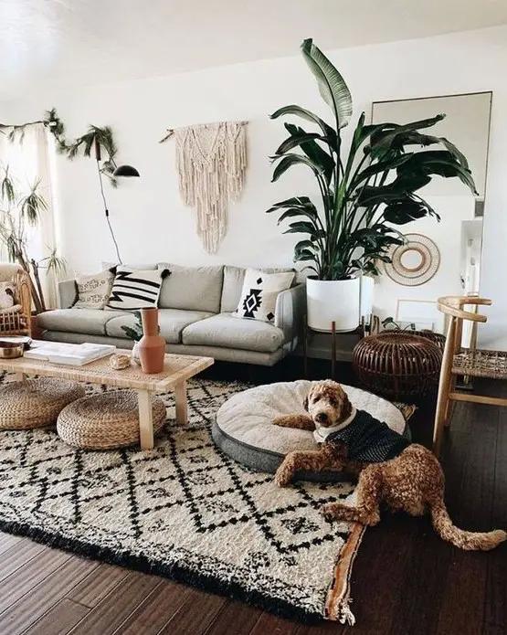 Potted plants for a natural vibe, bringing life into your Boho Living Room