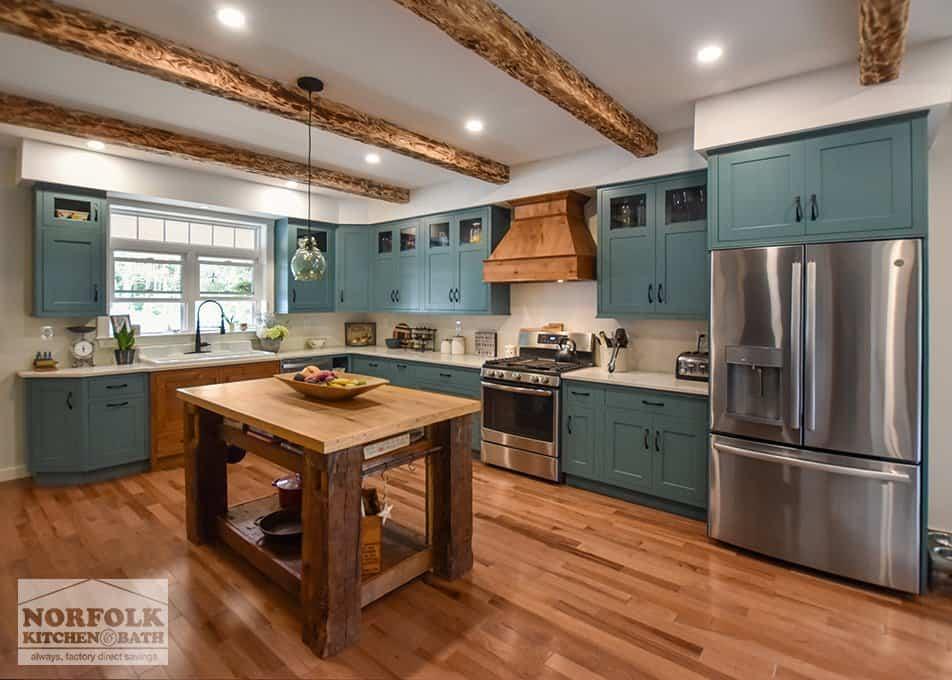 Warm wood accents radiate comfort and style in your farmhouse kitchen