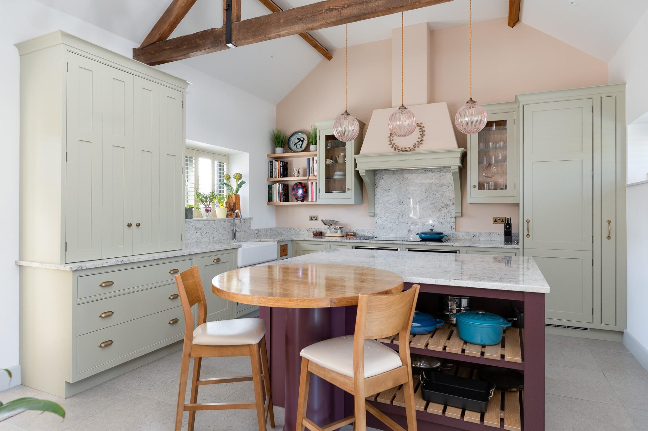 A farmhouse kitchen island serves as a gathering place for family and friends