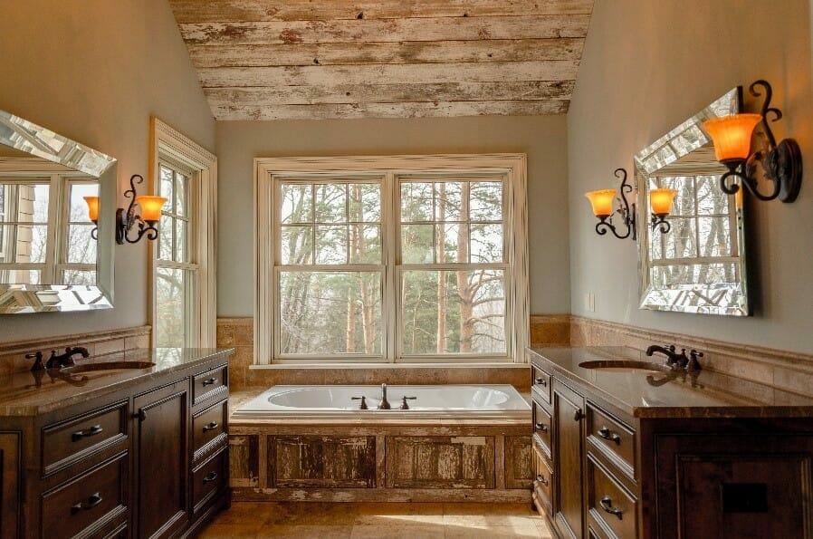 Repurposed furniture can add character to farmhouse bathrooms