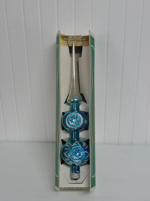 1950s Christmas Tree Topper with Box, TURQUOISE Tree Topper .