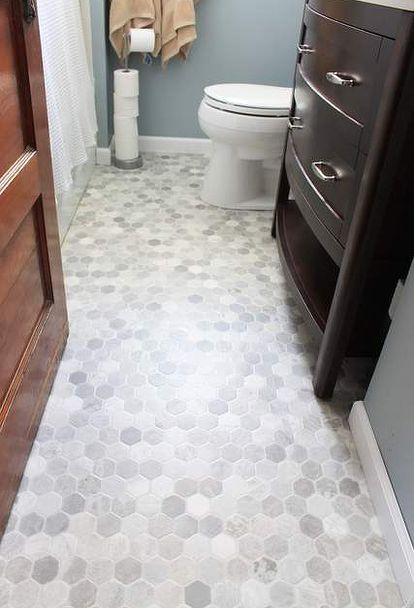 How to Install a Sheet Vinyl Floor | Gray tile bathroom floor .