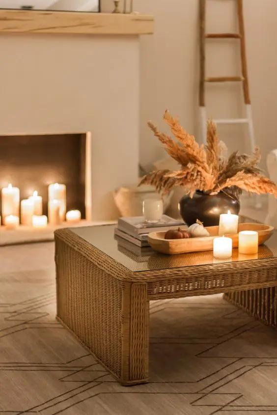 Add a fireplace or candles to enhance coziness in your Boho Living Room