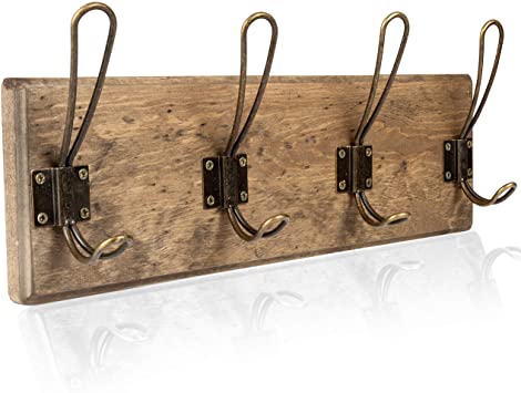 Amazon.com: Wall Mounted Coat Rack - Rustic Wooden 4 Hook Coat .