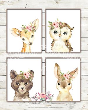 Girl Woodland Animal Nursery Wall Decor in 2020 | Woodland nursery .